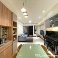 新北土城46坪裝潢，細膩木作打造仿大理石電視牆